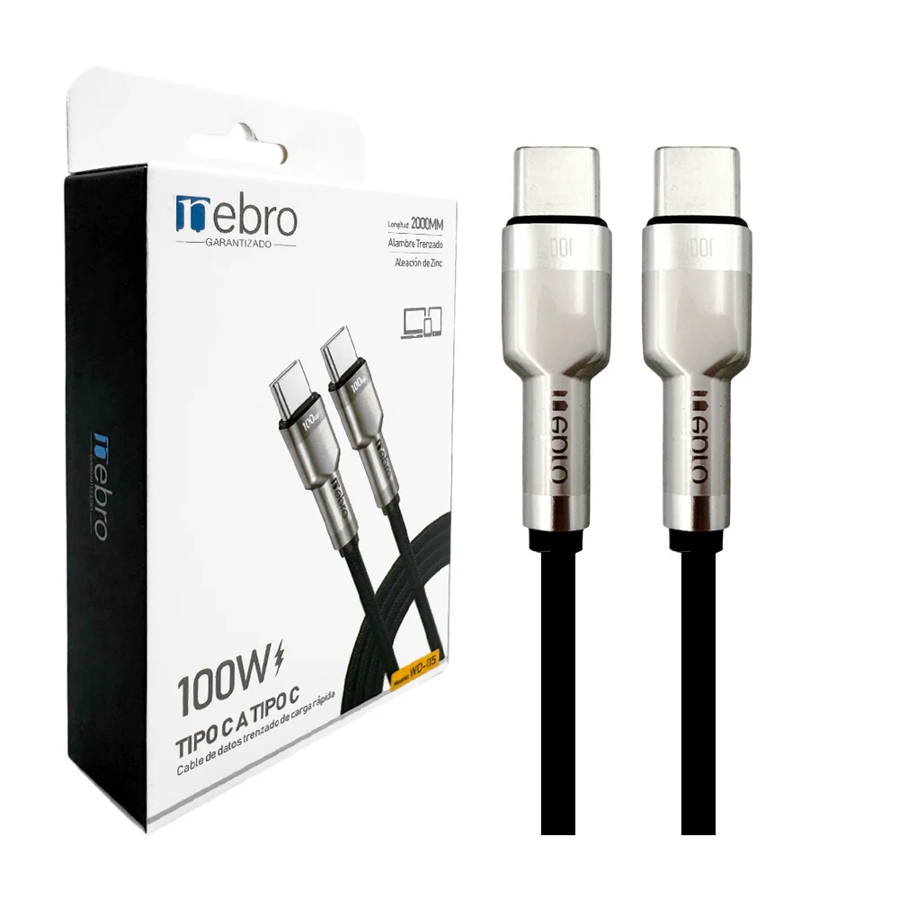 Cable de datos trenzado de carga rápida tipo-c a tipo-c, 2000mm, 100w / nebro / wd-115