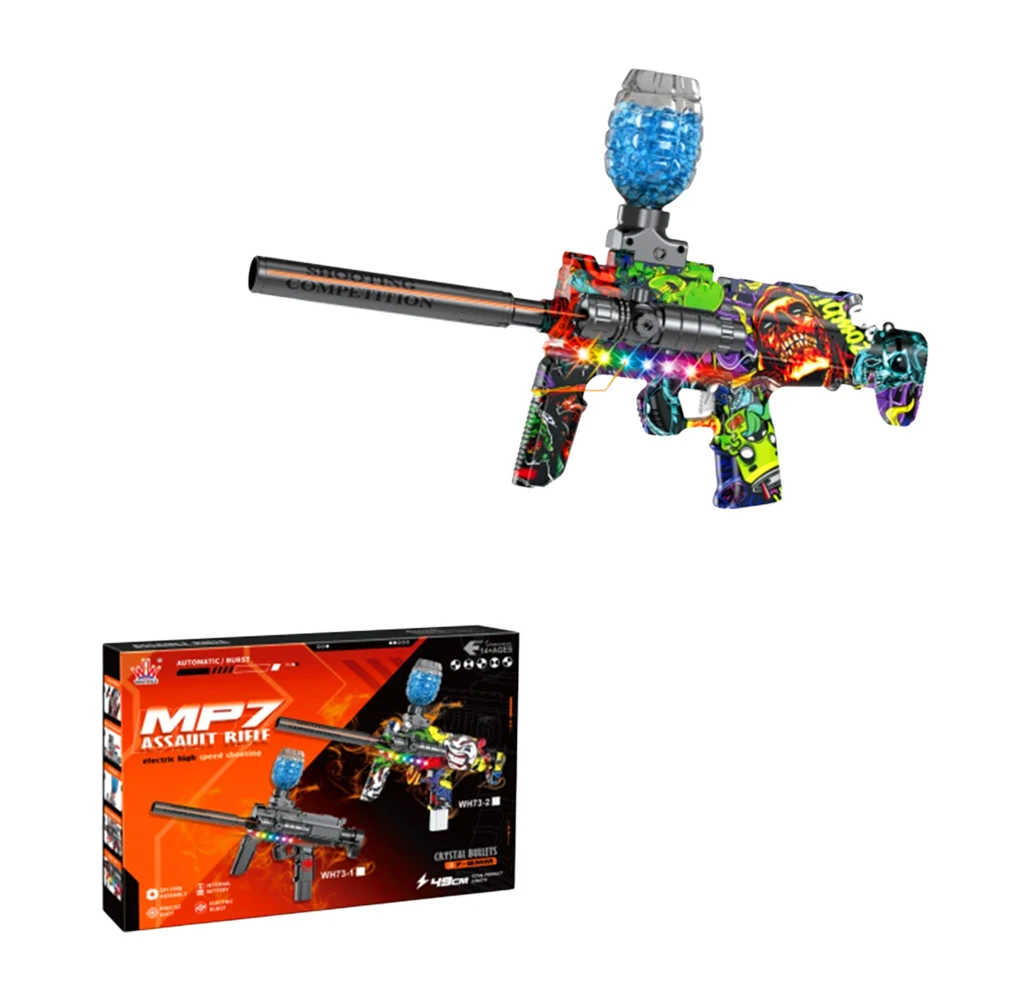 Pistola de juguete mp7 + diseño de calaveras con zombies, tanque de balas de hidrogel 7-8mm y apuntador infrarrojo / wh73-5