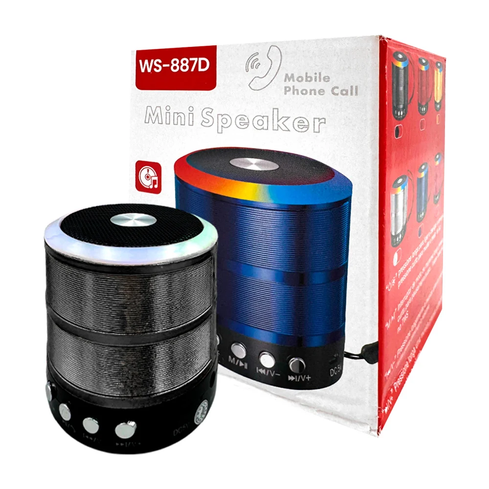 Bocina circular mini portátil bluetooth, recargable. luces RGB, con entrada SD y USB, variedad de colores / ws-887d / mini speaker xinmi