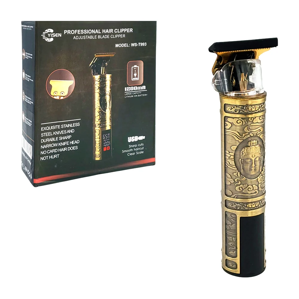 Máquina trimmer inalámbrica yisen con 3 peinetas intercambiables y estampado de buda para cortar cabello / professional hair clipper / ws-t993 / 319745