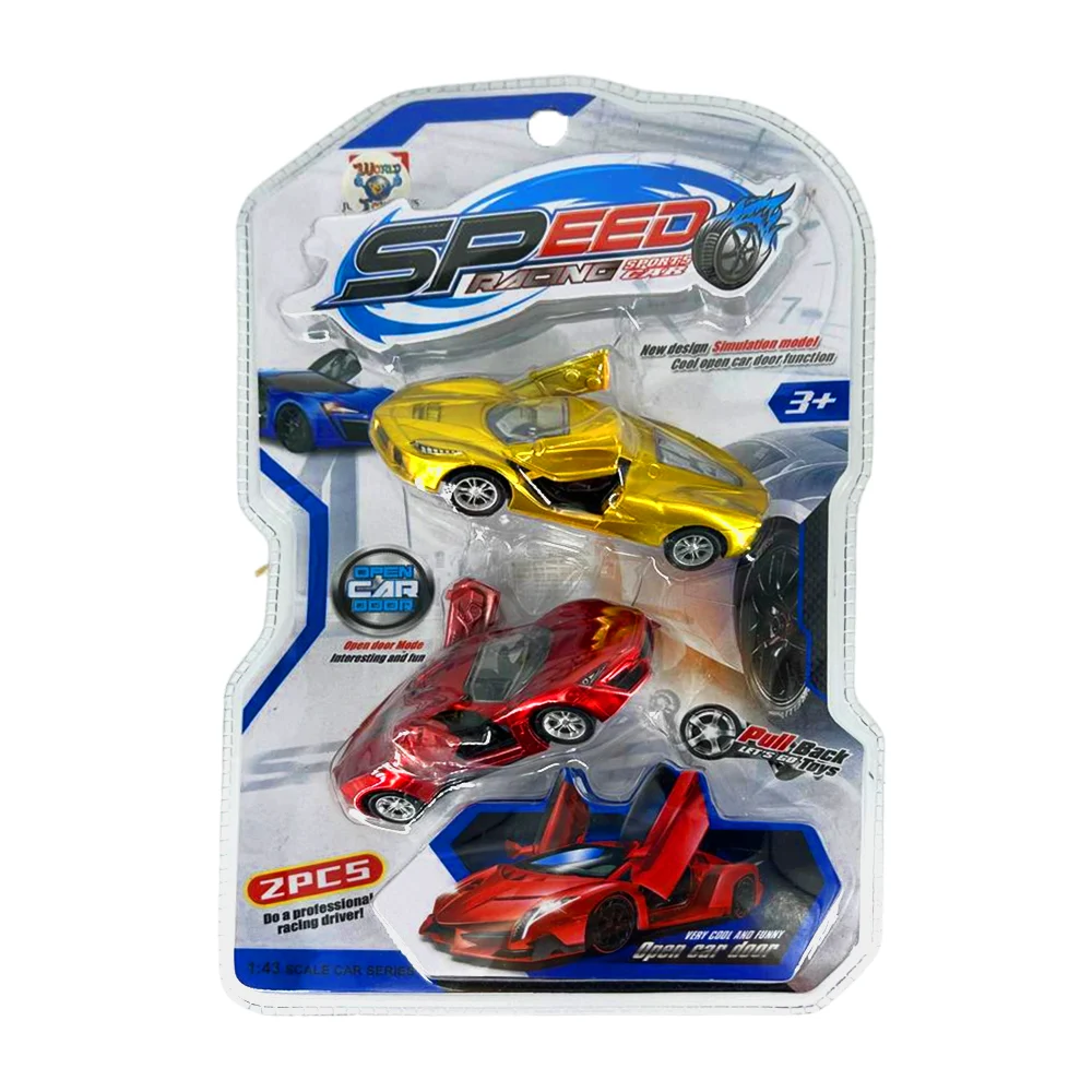 Blíster con 2 carros deportivos de juguete con puertas movibles, variedad de colores / speed racing / wt3705