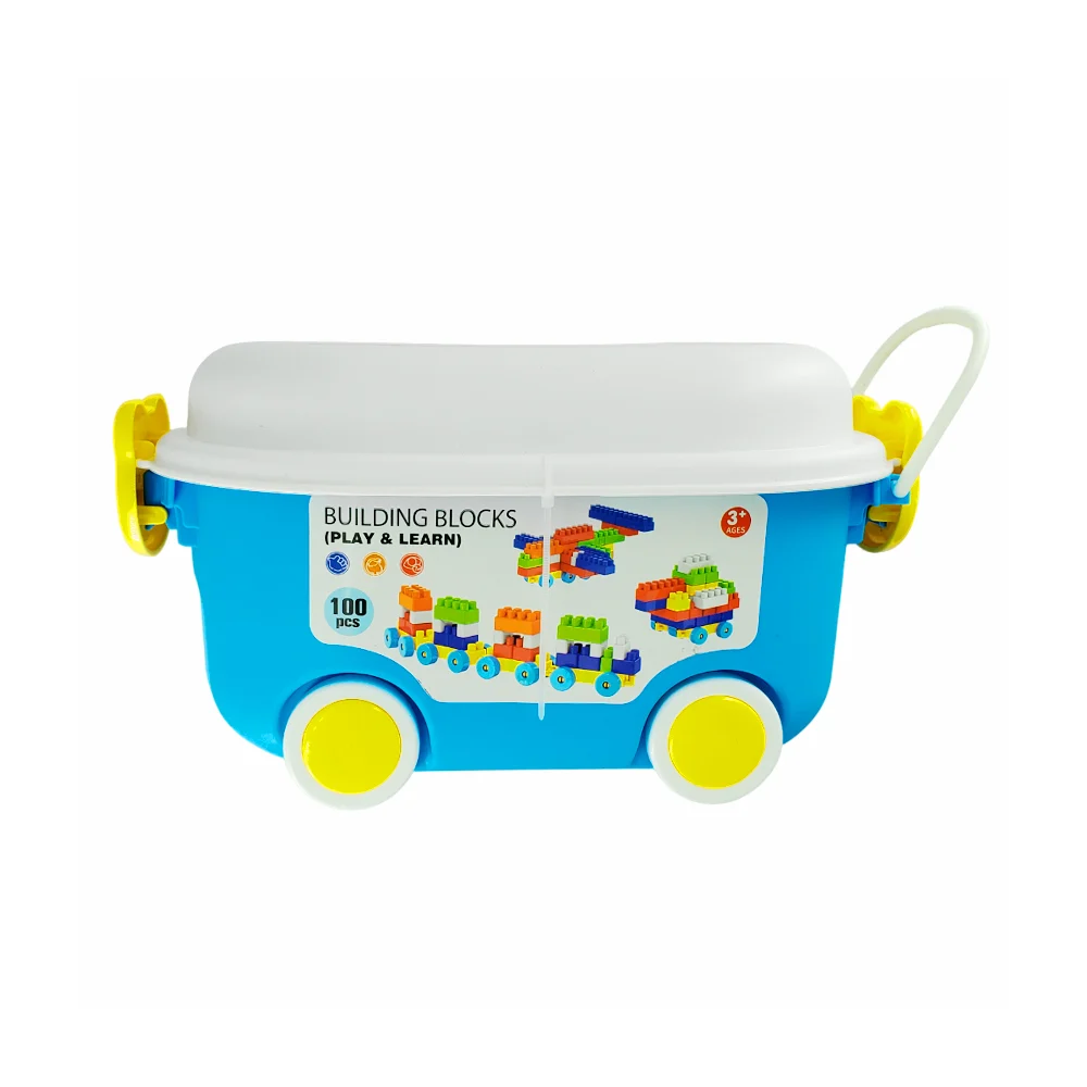 Estuche de ruedas con 100 bloques didácticos de construcción, variedad de colores / building blocks / wt3722
