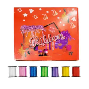 Caja con 24 mini rollos de listón curling en tonos mate, variedad de …