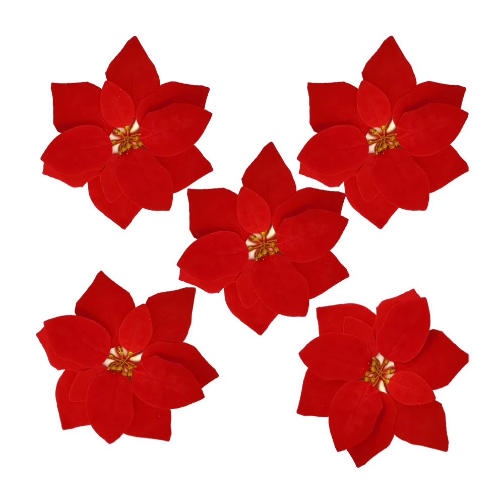 Paquete con 5 adornos en forma de nochebuena para decoración de navidad / x-755