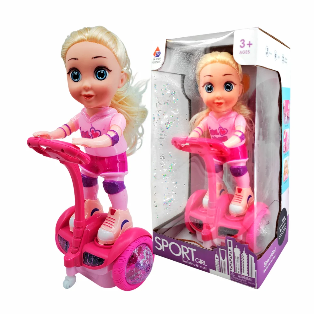Muñeca con scooter móvil musical con luces y rotación de 360° / sport girl / 9509c
