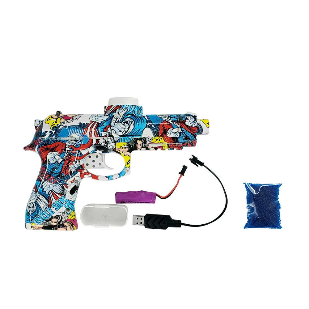 Pistola de hidrogel automática con estampado mozart calavera + accesorios / blasting launch beretta m92 / xc2224