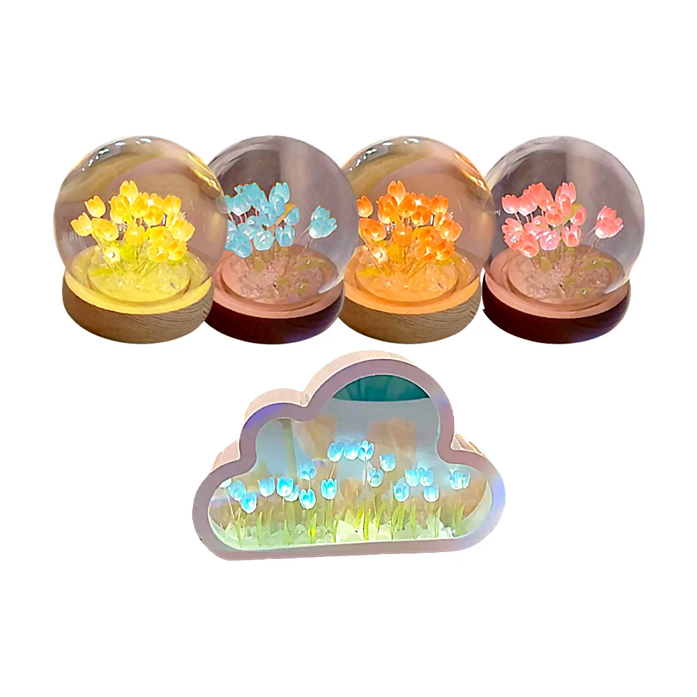 Lámpara decorativa con tulipanes, mini luz led y accesorios, variedad de modelos