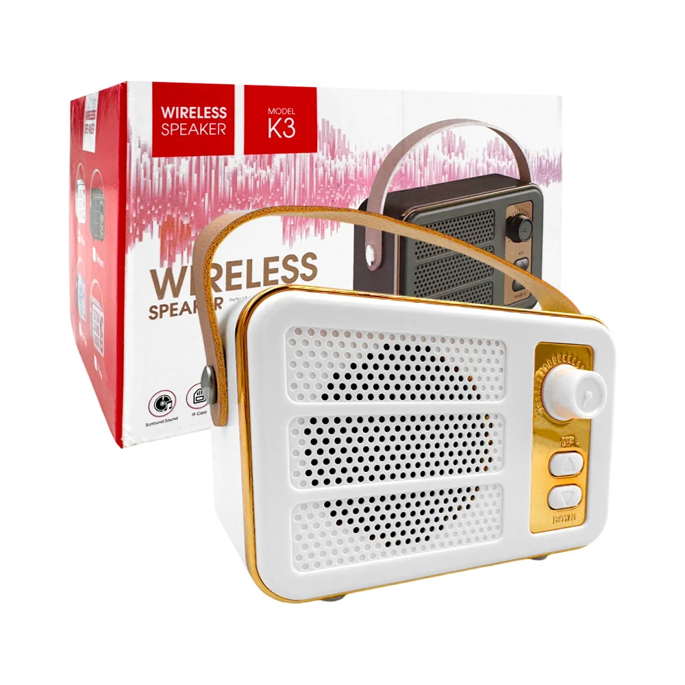 Mini bocina xinmi bluetooth con forma de radio vintage, correa de piel, entrada TF y USB, variedad de colores / k3 / wireless speaker
