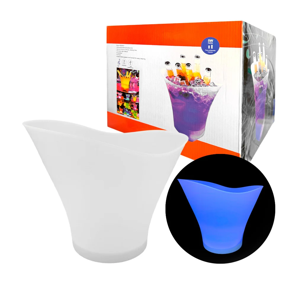 Cubeta xinmi transparente con bocina y luces RGB, recargable con capacidad de 7 litros