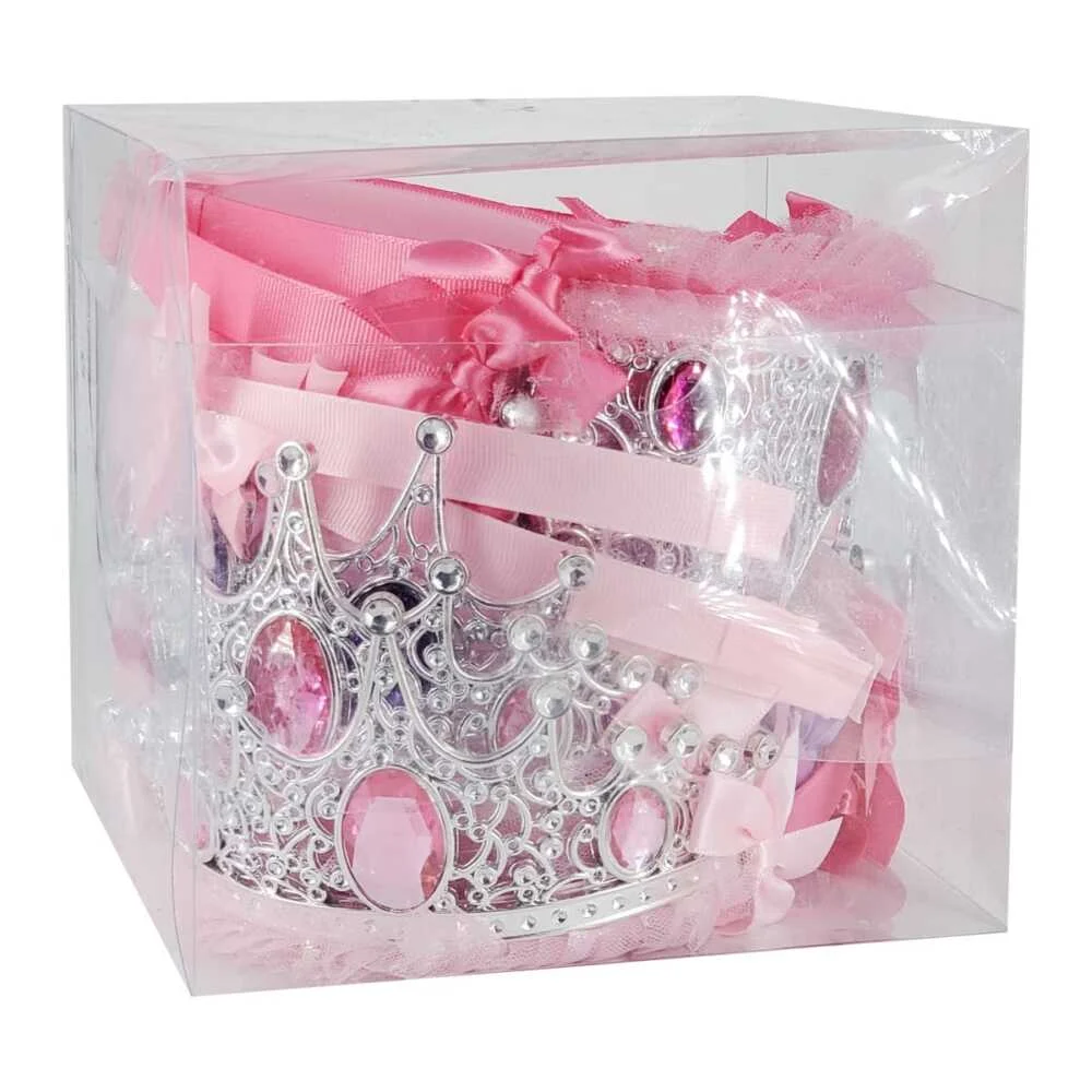 Paquete con 12 diademas en forma de corona de reina con pedrería, moños de listón y encaje corrugado, variedad de colores / xnm-41
