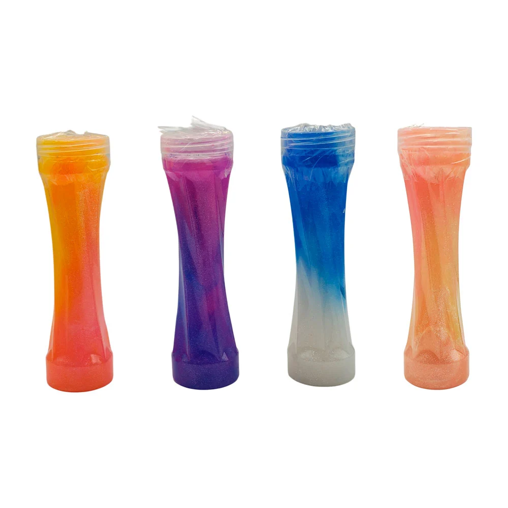 1pza Bote en forma tipo espiral de slime bicolor con diamantina, 19cm, variedad de colores