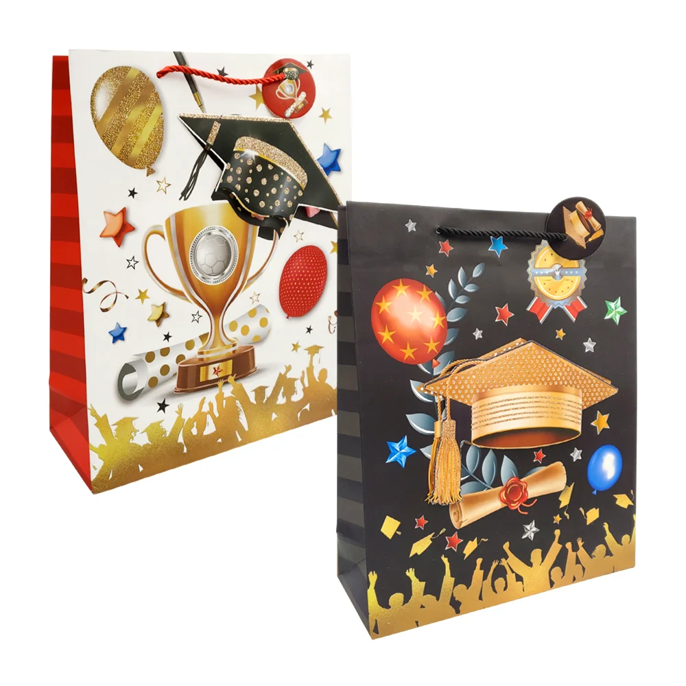 1pza Bolsa de regalo mediana con temática de graduación y detalles 3d, 26x32cm, variedad de modelos / xq-m188
