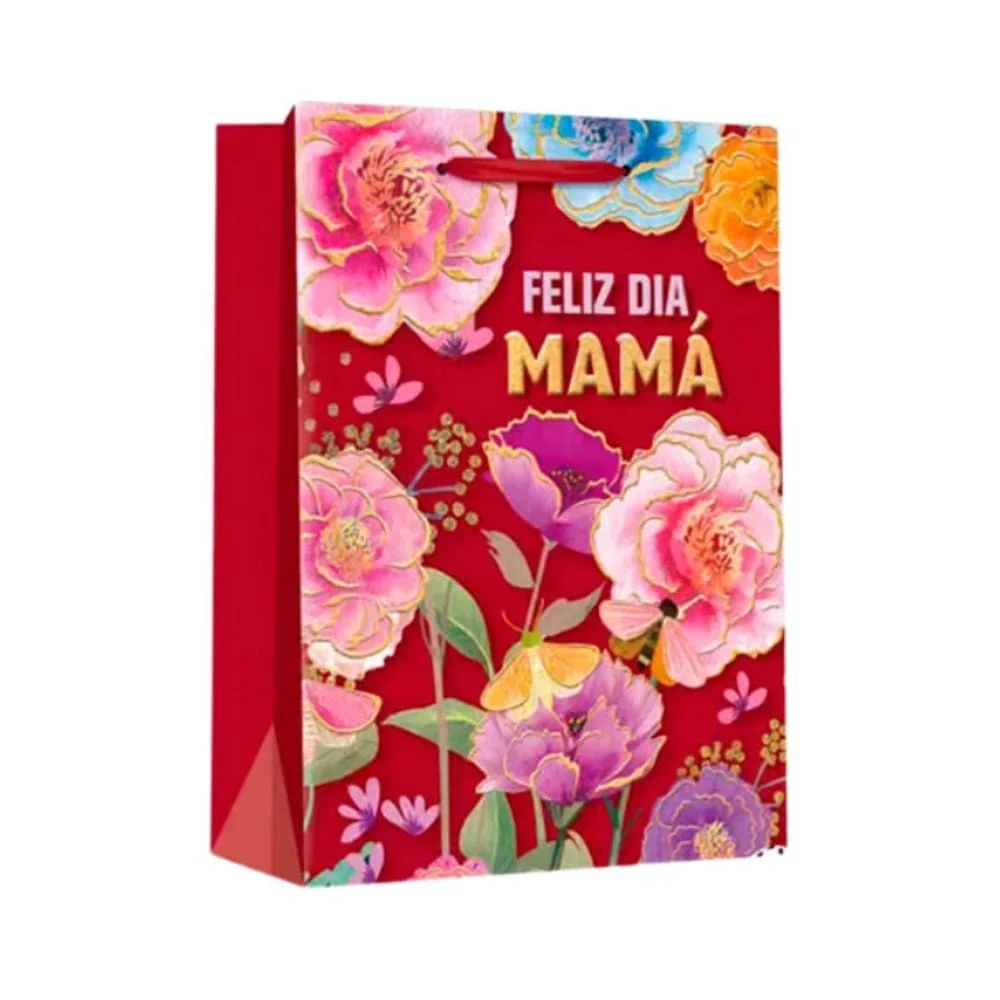 1pza Bolsa de regalo chica 18x10x23cm con frase feliz día mamá, variedad de diseños / yxl-1364s