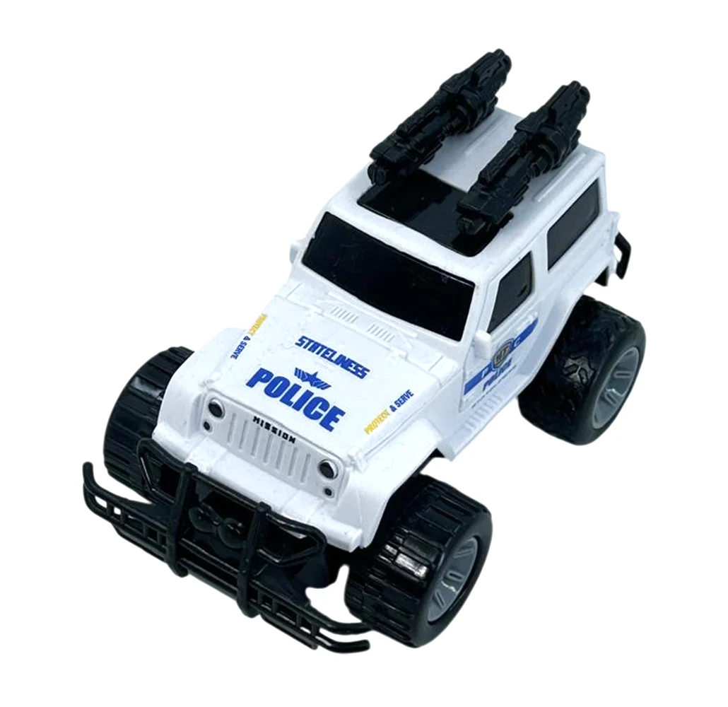 1pza Carro deportivo con diseño tipo jeep + luces, sonido y función de fricción, variedad de colores / stateliness police mission