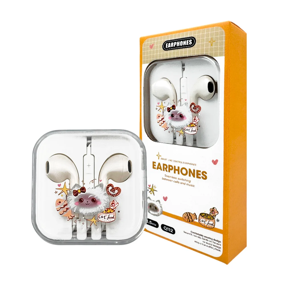 Audífonos alámbricos 3.5mm manos libres con estuche de gatito kawaii, variedad de colores / q112 / earphone / xr-3001