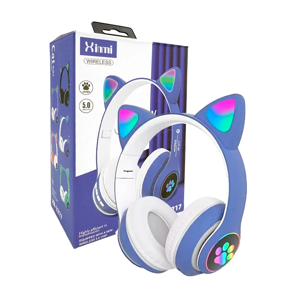 Audifono con diseño de oreja de gatito inalambricos bluetooth, plegables, con entrada SD y luces RGB, variedad de colores / xr-3217 / audifonos xinmi