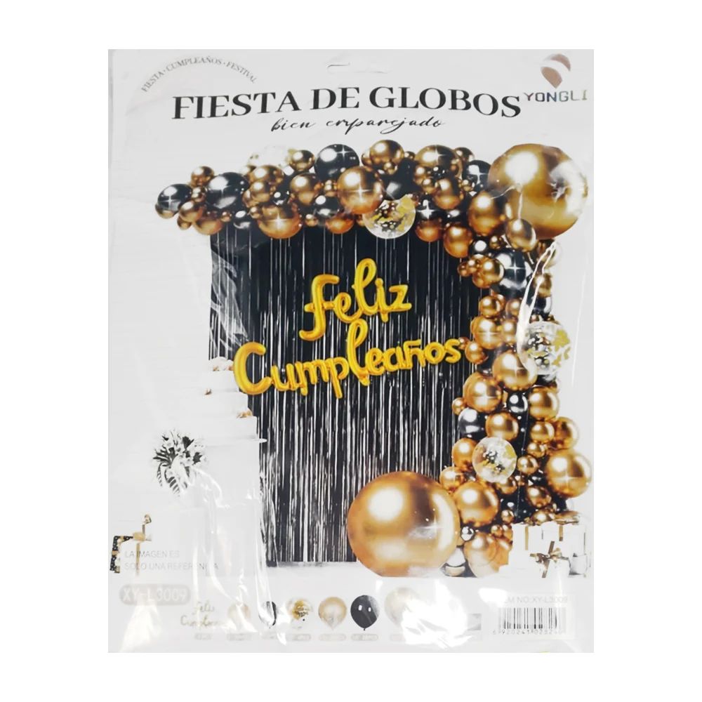 Kit decorativo de feliz cumpleaños con 61 globos de diversos tamaños, cortina, globo con frase de feliz cumpleaños, planilla de pegatinas para globo y tira de cadena transparente / yongli / xy-l3009