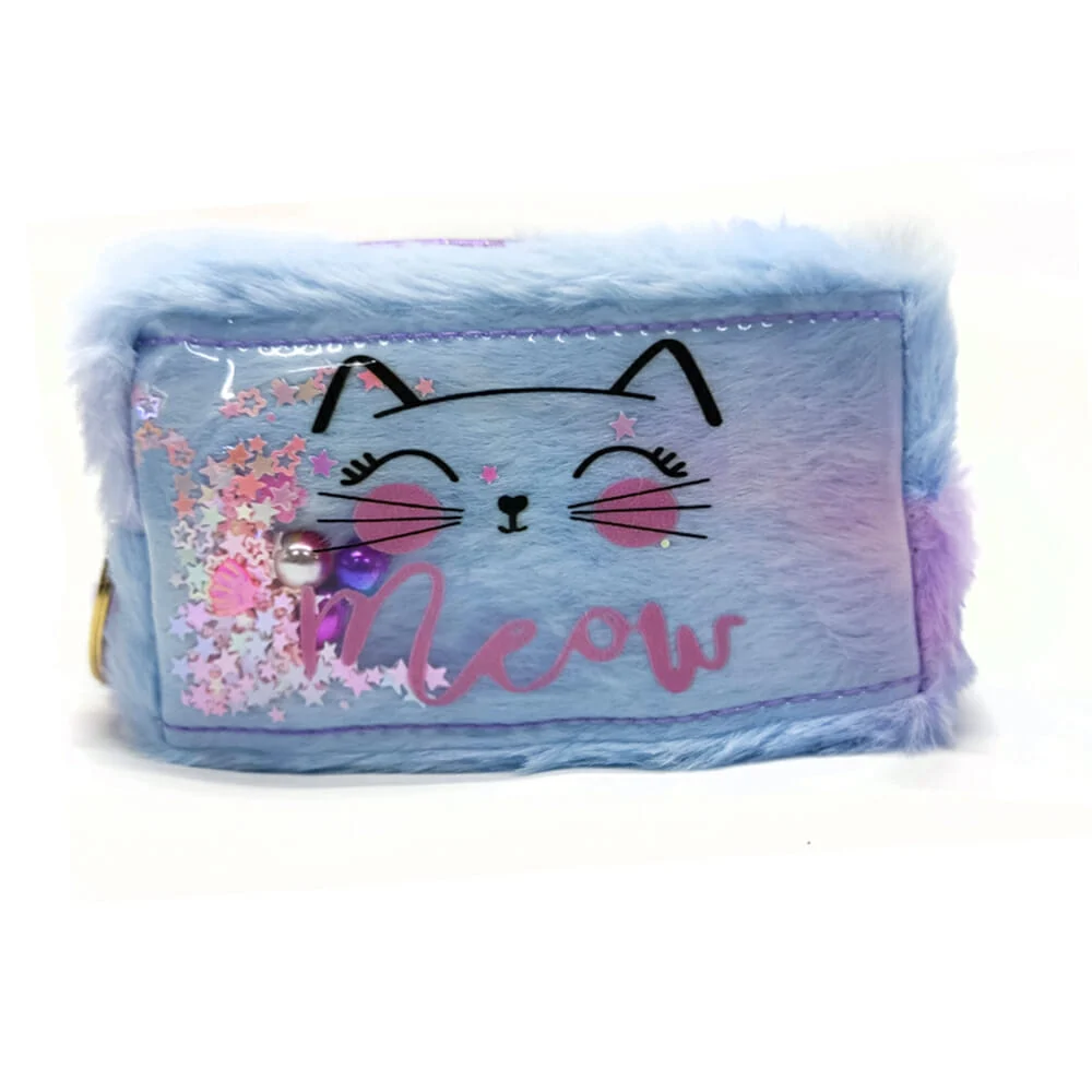 1pza Monedero chico afelpado meow con diseño cara de gatita y encapsulado, variedad de colores / xy23-10