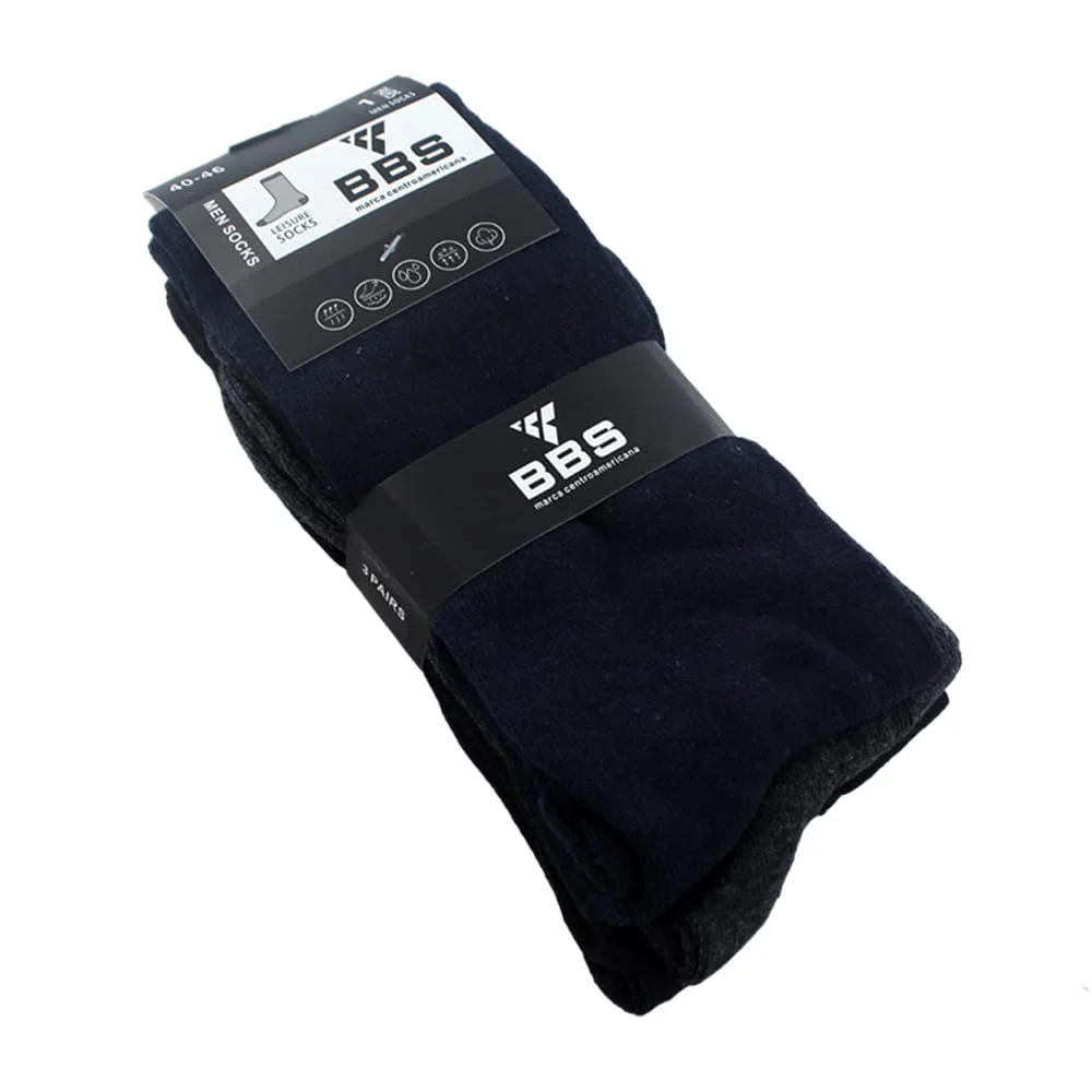Paquete con 3 pares de calcetines lisos tobilleros bbs para caballero, variedad de colores / 3 pairs 40-46