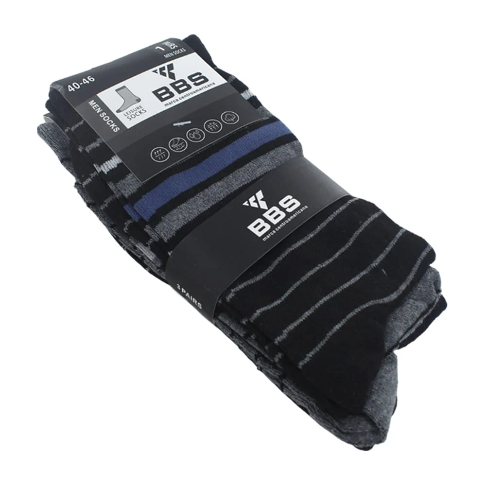 Paquete con 3 pares de calcetines tobilleros bbs con diseño de líneas horizontales para caballero, variedad de colores / 3 pairs 40-46