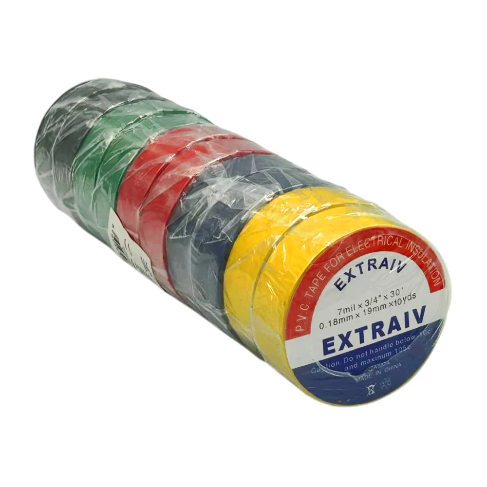 Paquete 10 cintas adhesivas extraiv para aislamiento eléctrico 10yds de colores / y-0109-3