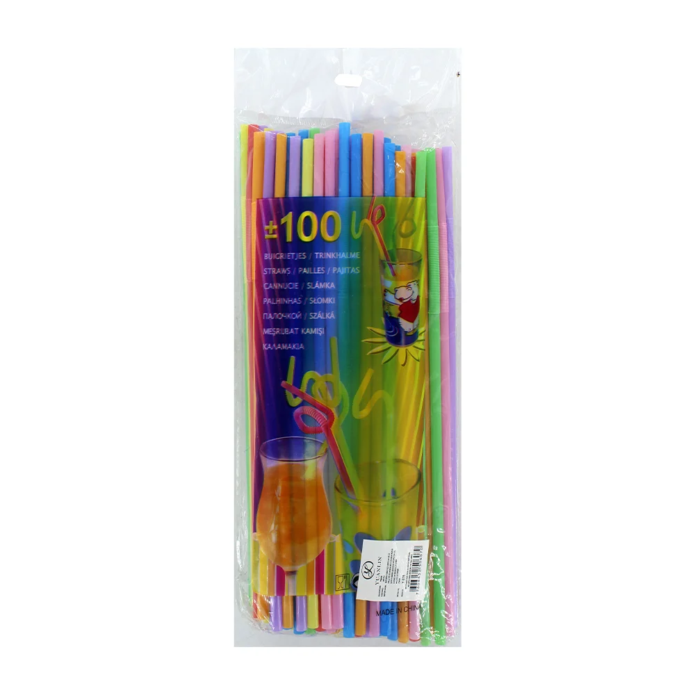 Paquete con 100 popotes de plástico moldeables de diferentes colores / y-b76