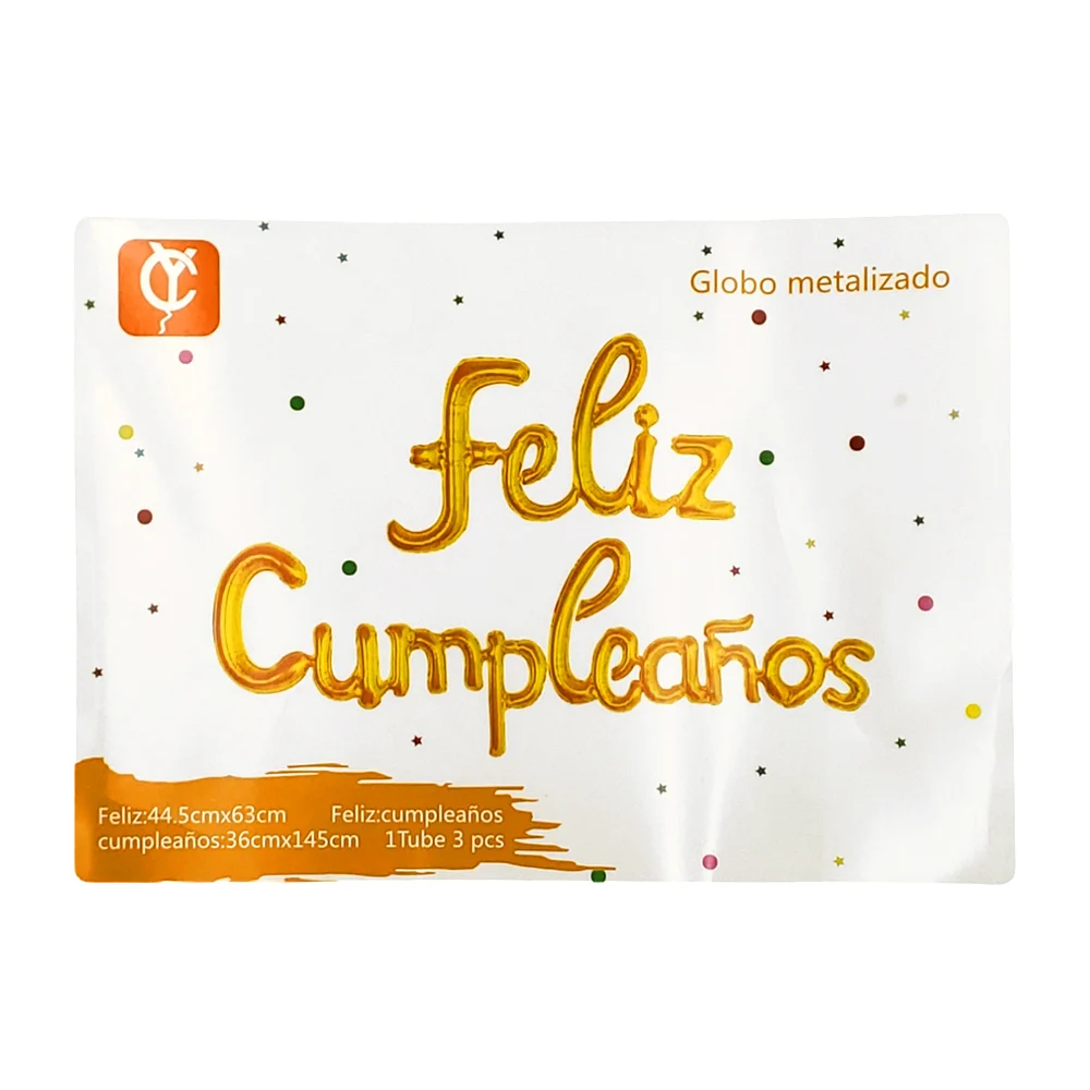 Set de 3 globos en color metálico con frase de felíz cumpleaños, variedad de colores / yc-152 / globo metalizado / yc