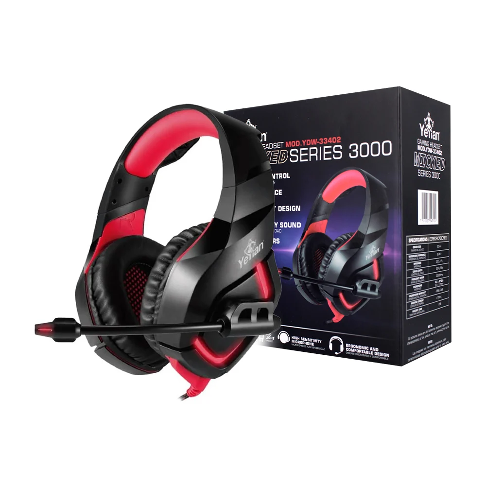 Audífonos diadema gamer alámbrica con diseño ergonómico, luces led y micrófono / wicked series 3000