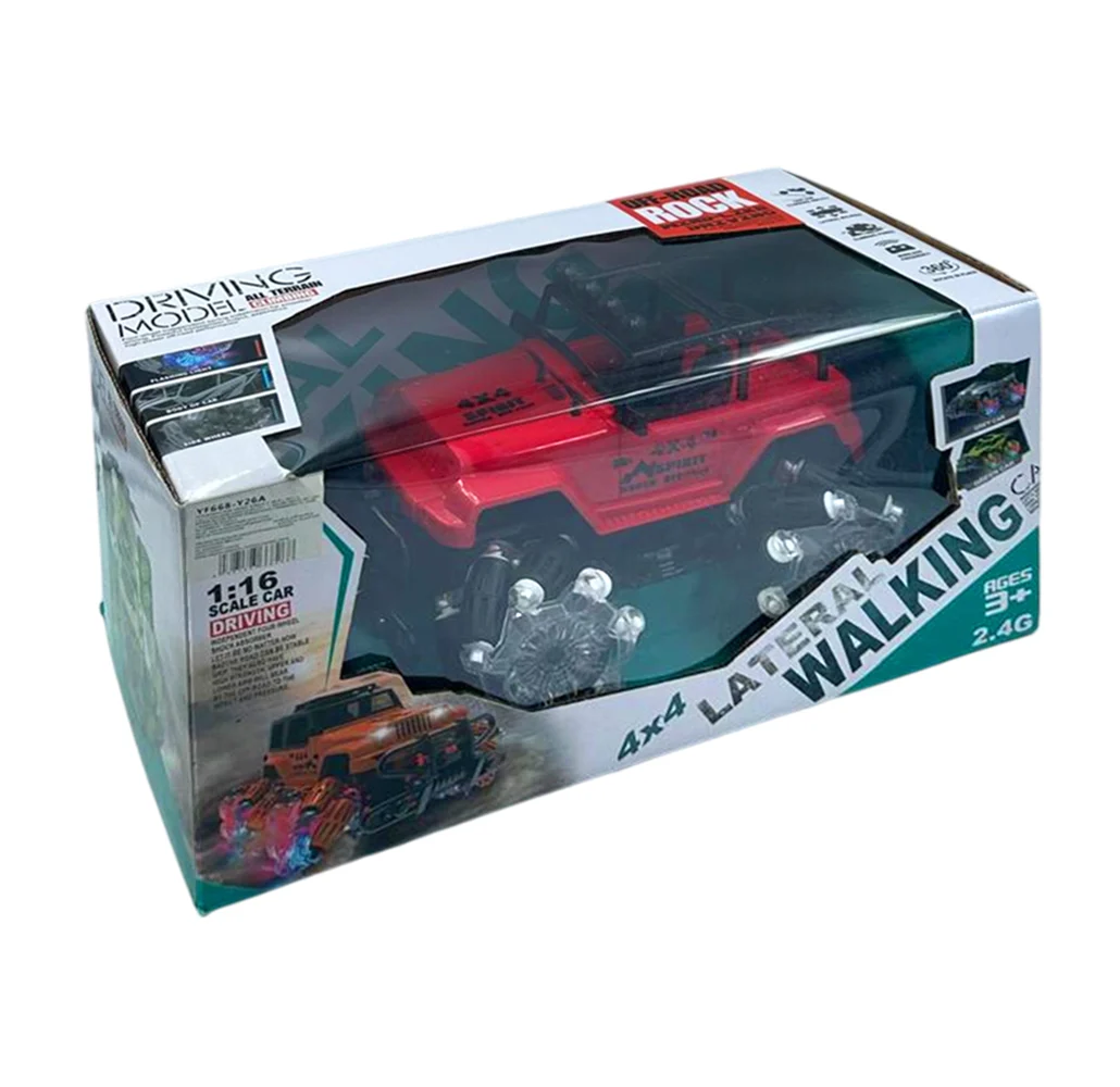 Carro camioneta 4x4 + control remoto y rines transparentes con luz, variedad de colores / lateral walking