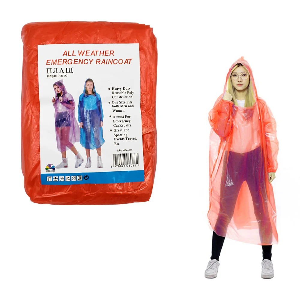 Impermeable de plástico desechable tipo poncho para adulto, variedad de colores / all weather emergency raincoat / ycx-088