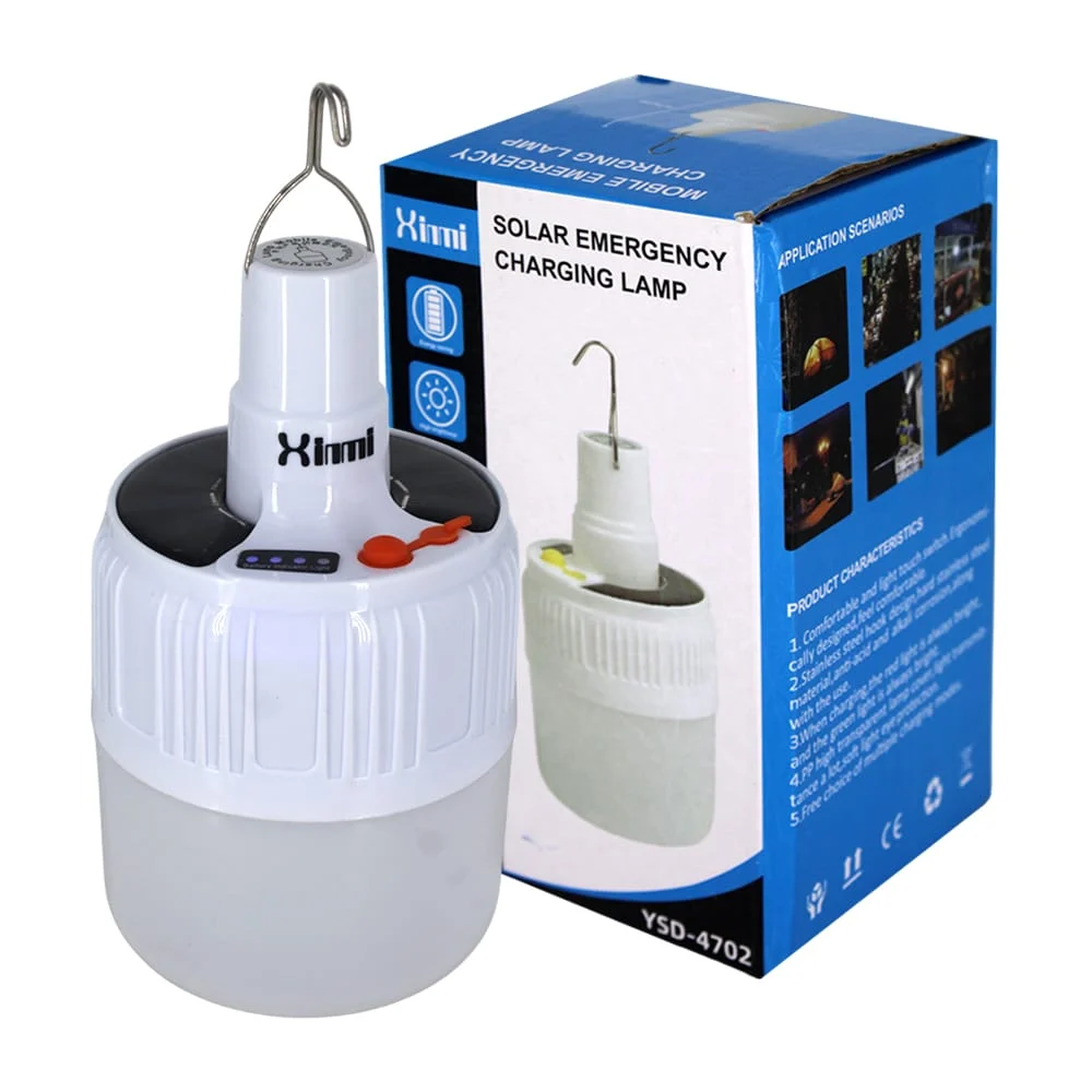 Foco led de emergencia recargable para colgar con panel solar e indicador de batería / ysd-4702