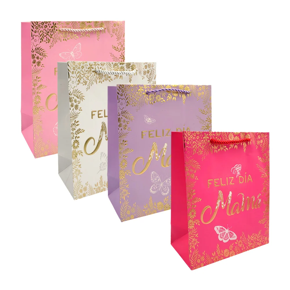 1pza Bolsa de regalo chica con temática del día de las madres con detalles en dorado, 18x10x23cm, variedad de colores / yxl-1365s