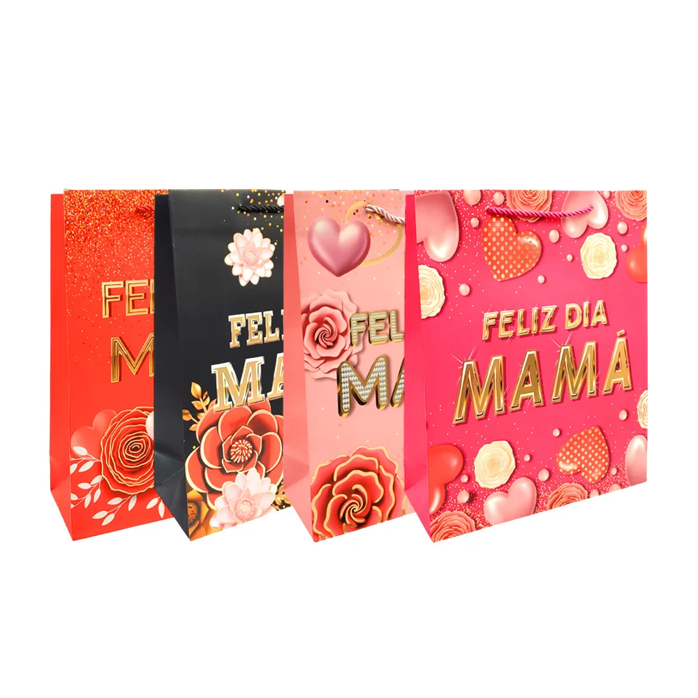 1pza Bolsa de regalo mediana con temática del día de las madres y detalles en dorado, 26x10x32cm, variedad de modelos / yxl-1380m