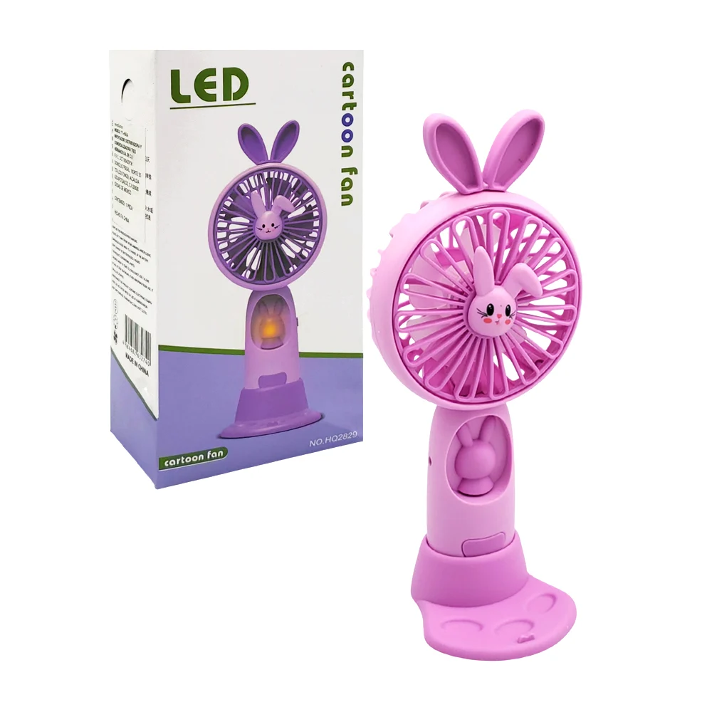Ventilador de mano con decoración 3D, orejas, luz led y soporte para celular en forma de huella, variedad de colores / h86a / ventilador conejo