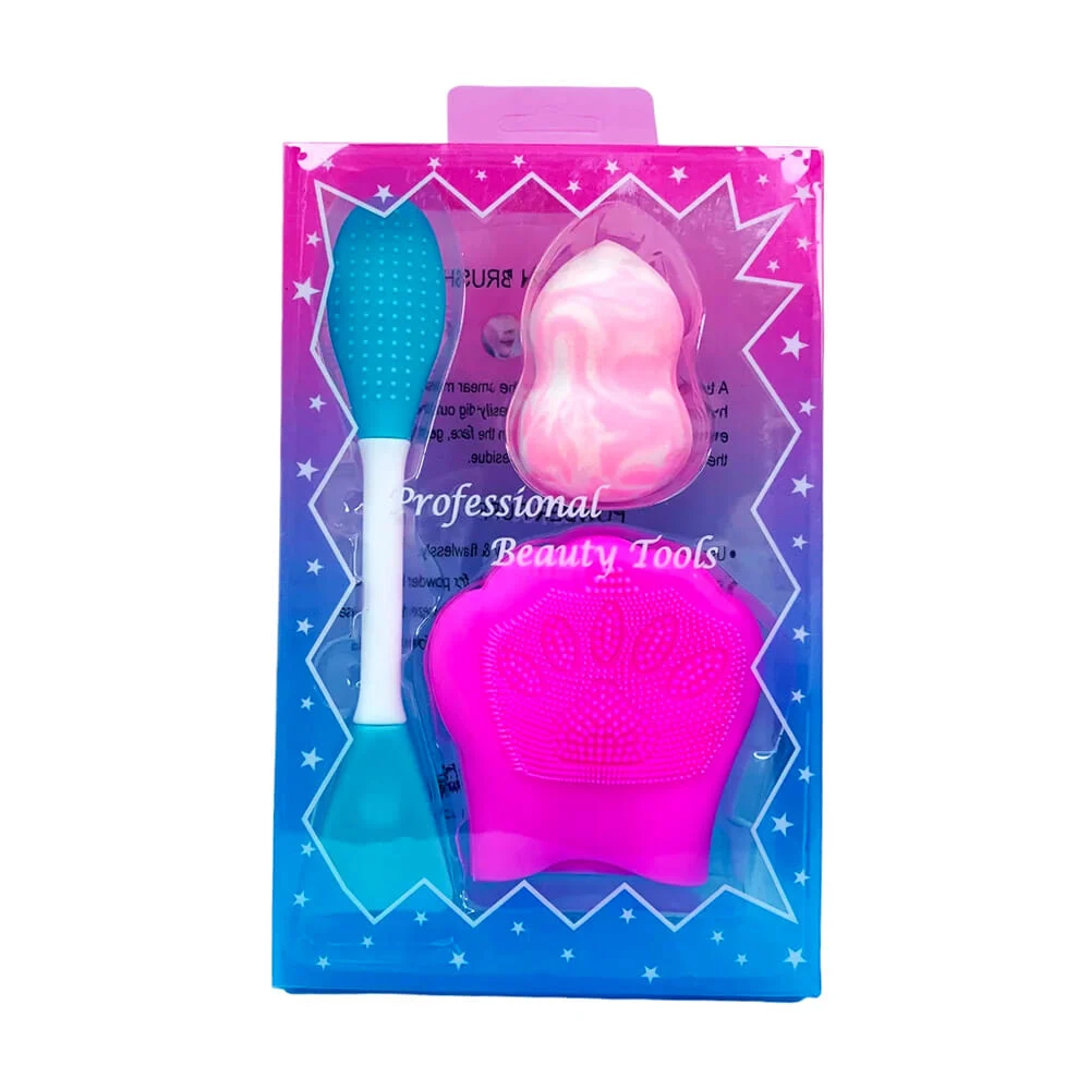 Kit herramientas de belleza profesional con esponja para maquillaje, exfoliador de silicona y cepillo de limpieza / yy-kk35