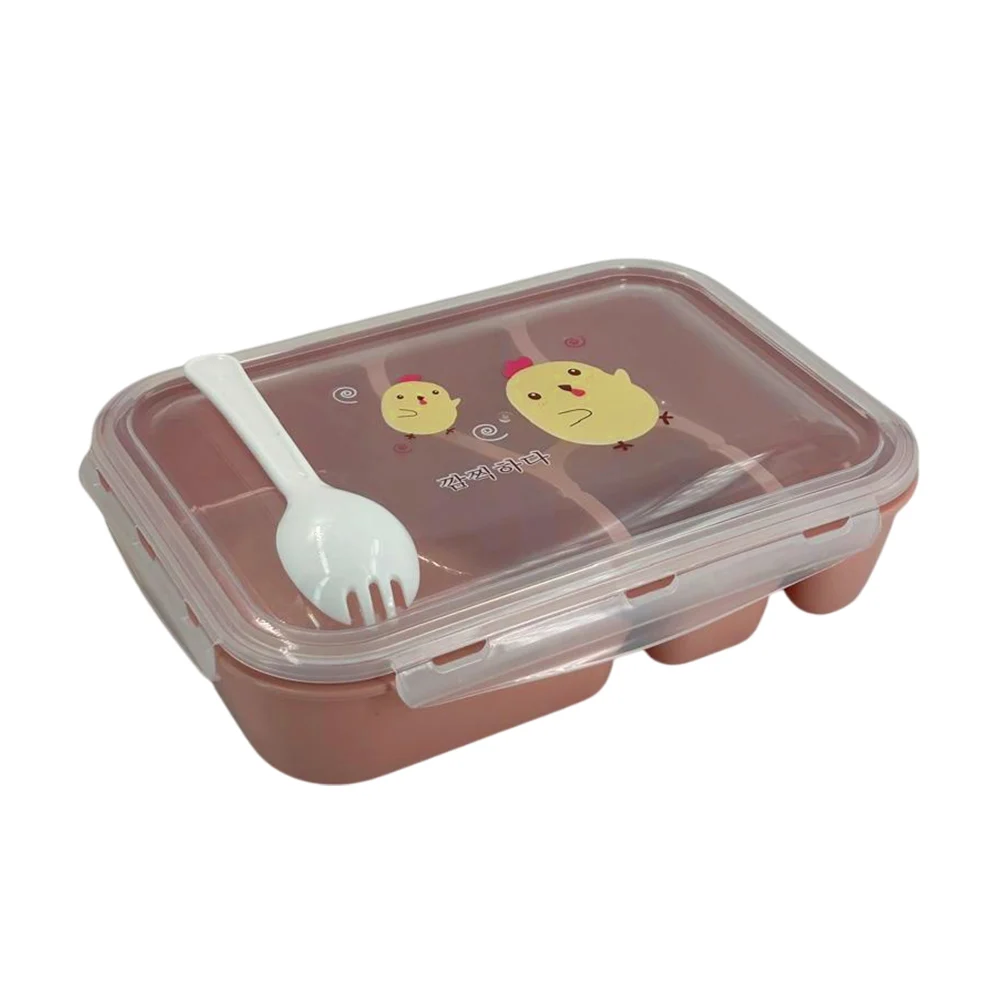 Tupper rectangular de plástico con 4 compartimentos + cubierto cuchara-tenedor, variedad de colores / 253