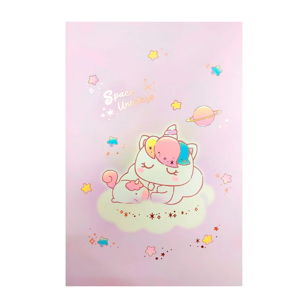 Cuaderno pequeño cosido con estampado de unicornio kawaii / space universe
