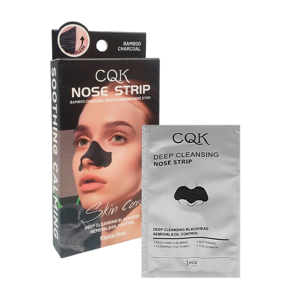 Paquete de 10 mascarillas cqk con extracto de bambú y carbón activado para retirar puntos negros de la nariz / nose strip / z455 / cqk-9298