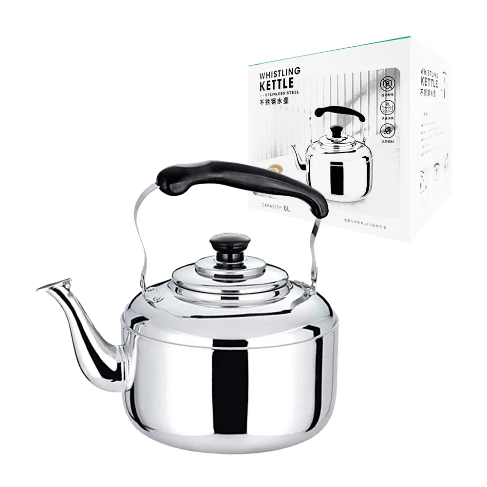 Tetera grande metálica con capacidad para 6 litros con agarradera ergonómica / tetera de acero inoxidable / zb26cm / whistling kettle