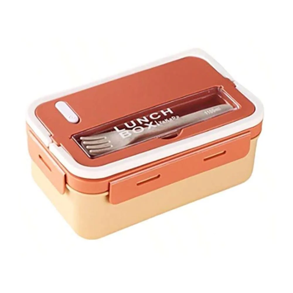 Tupper rectangular de 2 compartimentos con 2 cubiertos, agarradera y capacidad de 1100ml, variedad de colores / lunch box yakada