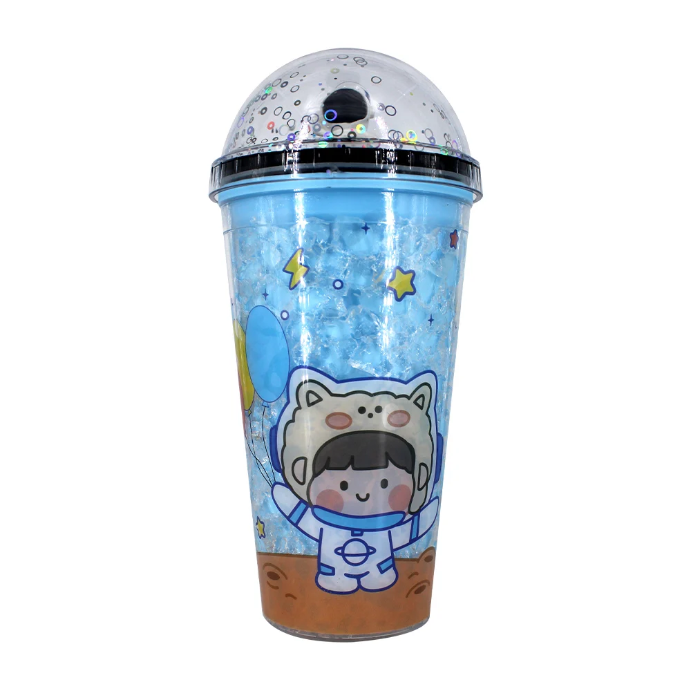 Vaso de acrílico con efecto hielo, luces led y tapa domo con figura de astronauta / zj-128
