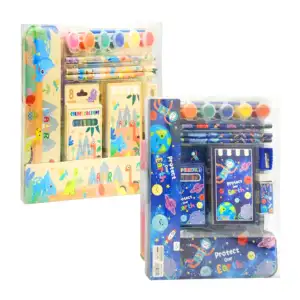 Kit papelería con 6 acuarelas, 3 lápices, 8 crayones, mini libreta, b…