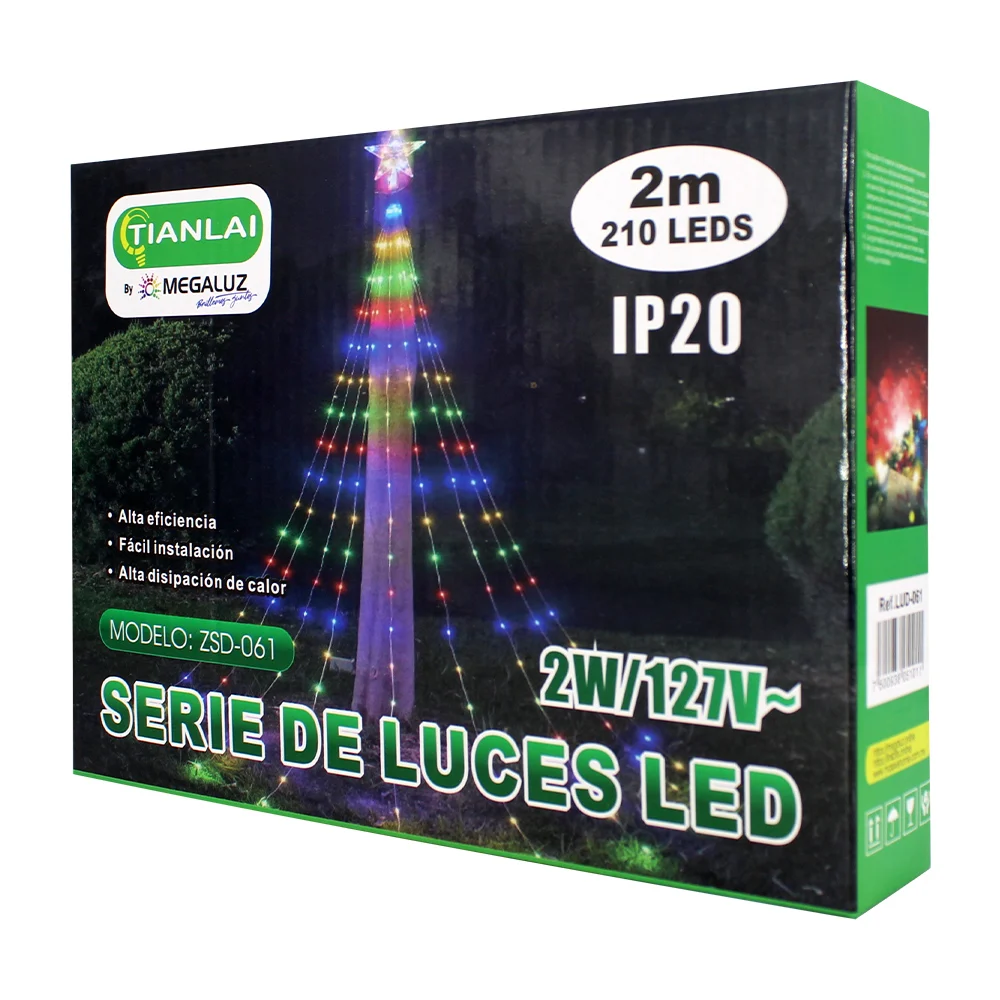 Serie de luces led rgb tipo lluvia de 2 metros con 210 leds + estrella y consumo de 2 watts / zsd-061