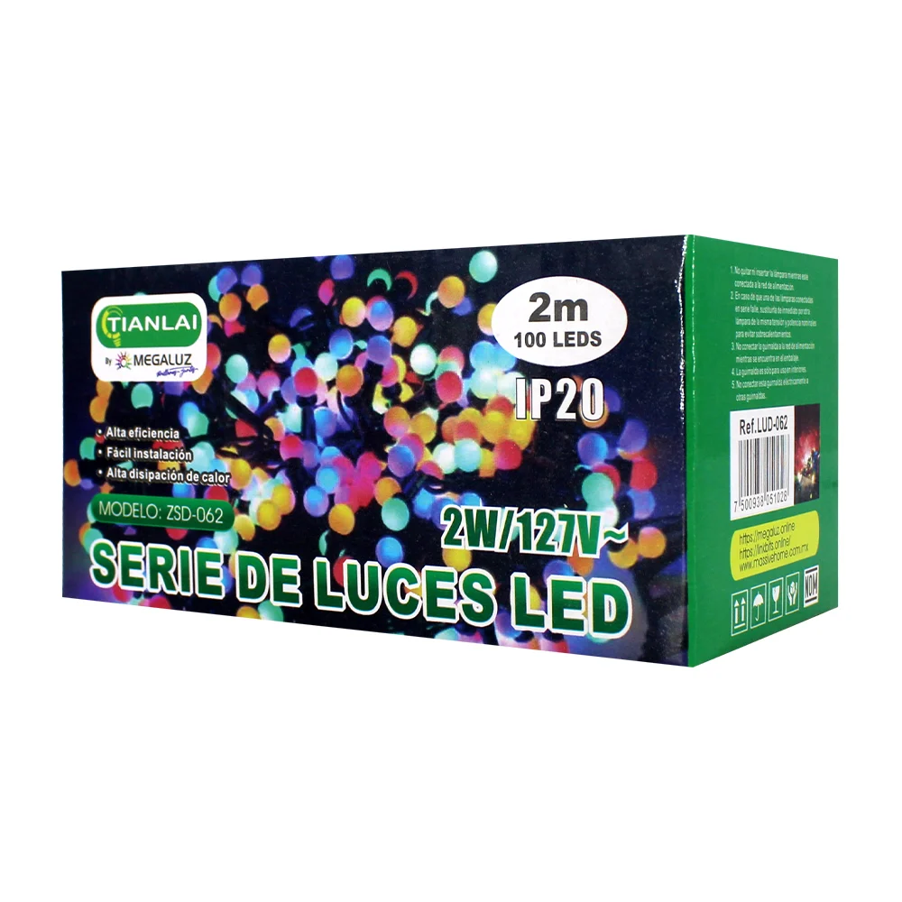 Serie de luces led rgb de 2 metros con 100 leds en forma esférica y consumo de 2 watts / zsd-062