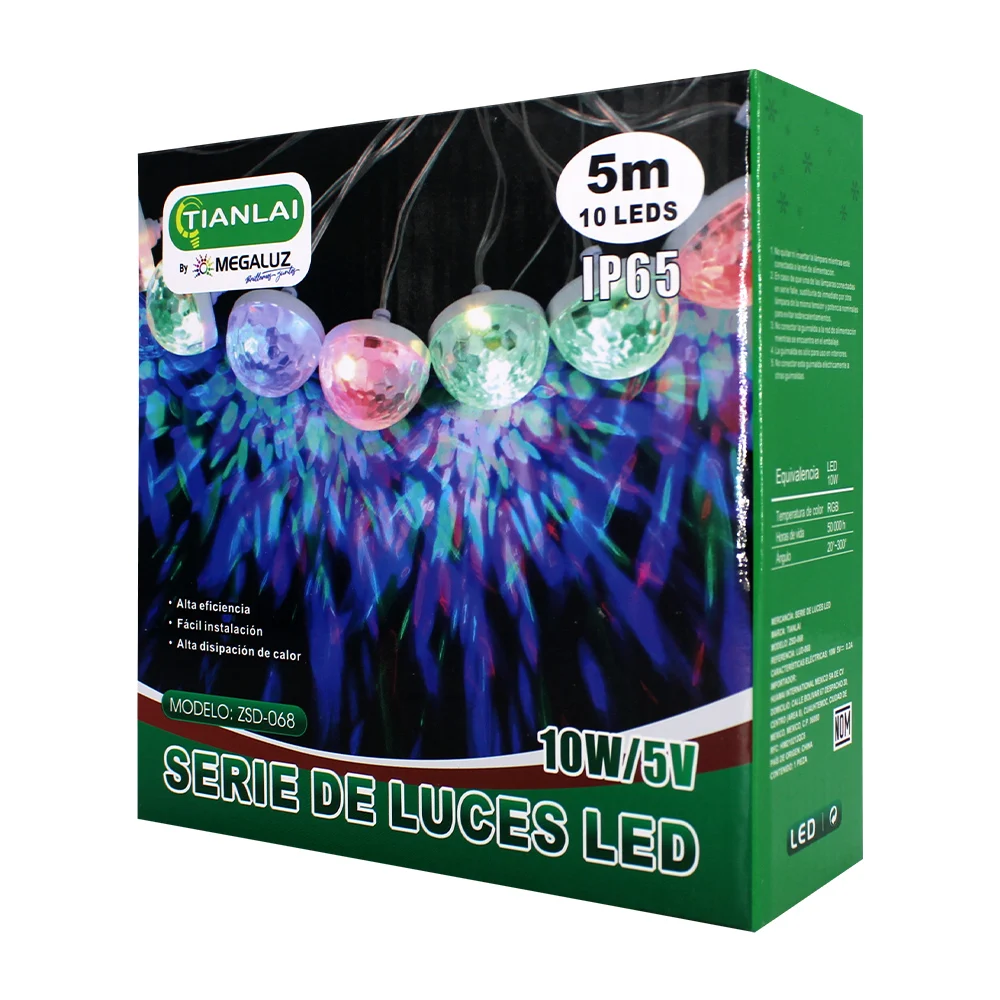 Serie de luces led rgb de 5 metros con 10 leds y consumo de 10 watts / zsd-068