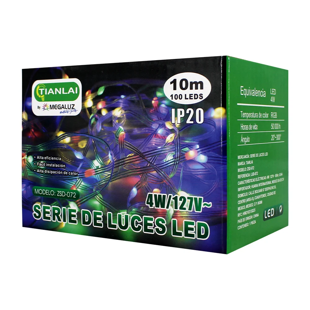 Serie de luces led rgb de 10 metros con 100 leds y consumo de 4 watts / zsd-072