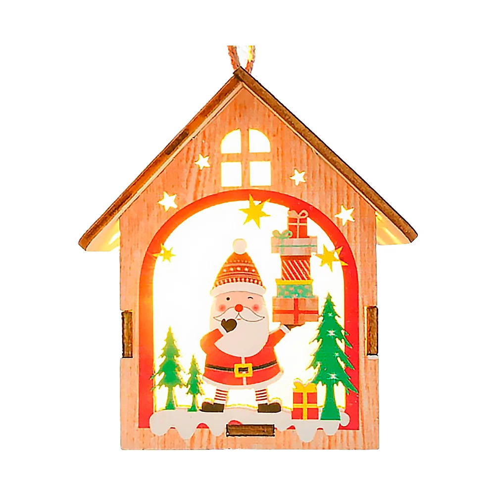 1pza Adorno colgante en forma de casita navideña de madera con luz led, variedad de modelos / 661674