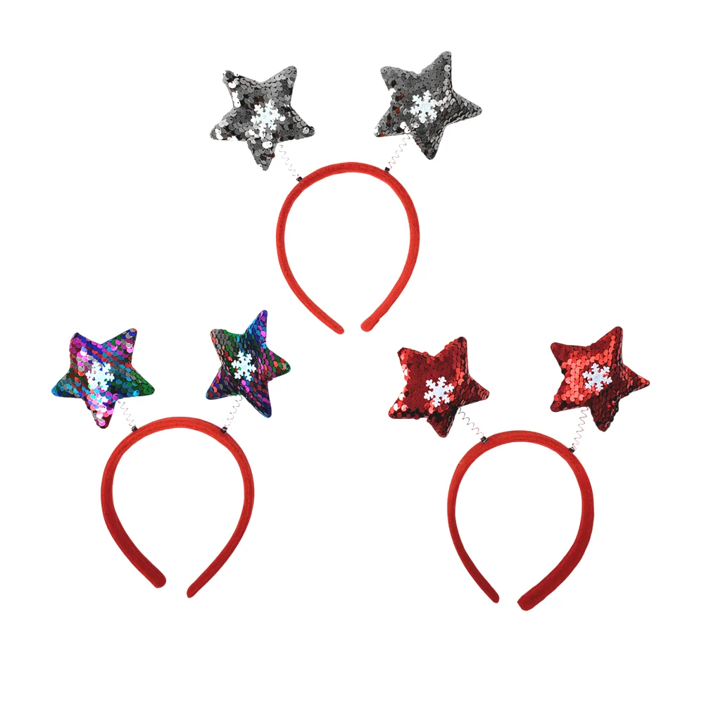 1pza Diadema afelpada con resortes + estrellas o coronas con lentejuelas y copo de nieve, variedad de colores