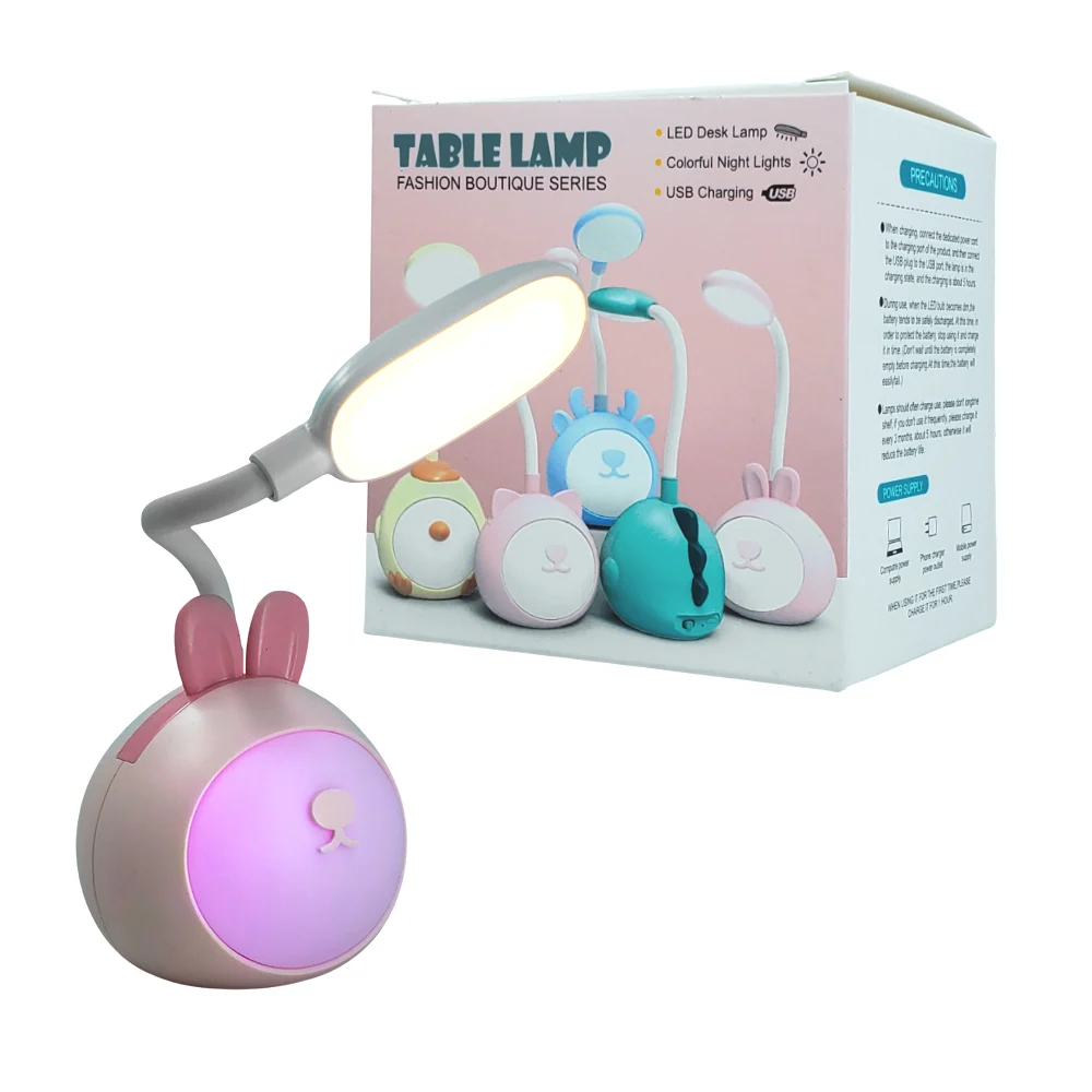 Lámpara recargable en forma de animal con brazo flexible, luz blanca y rgb, variedad de modelos y colores / table lamp