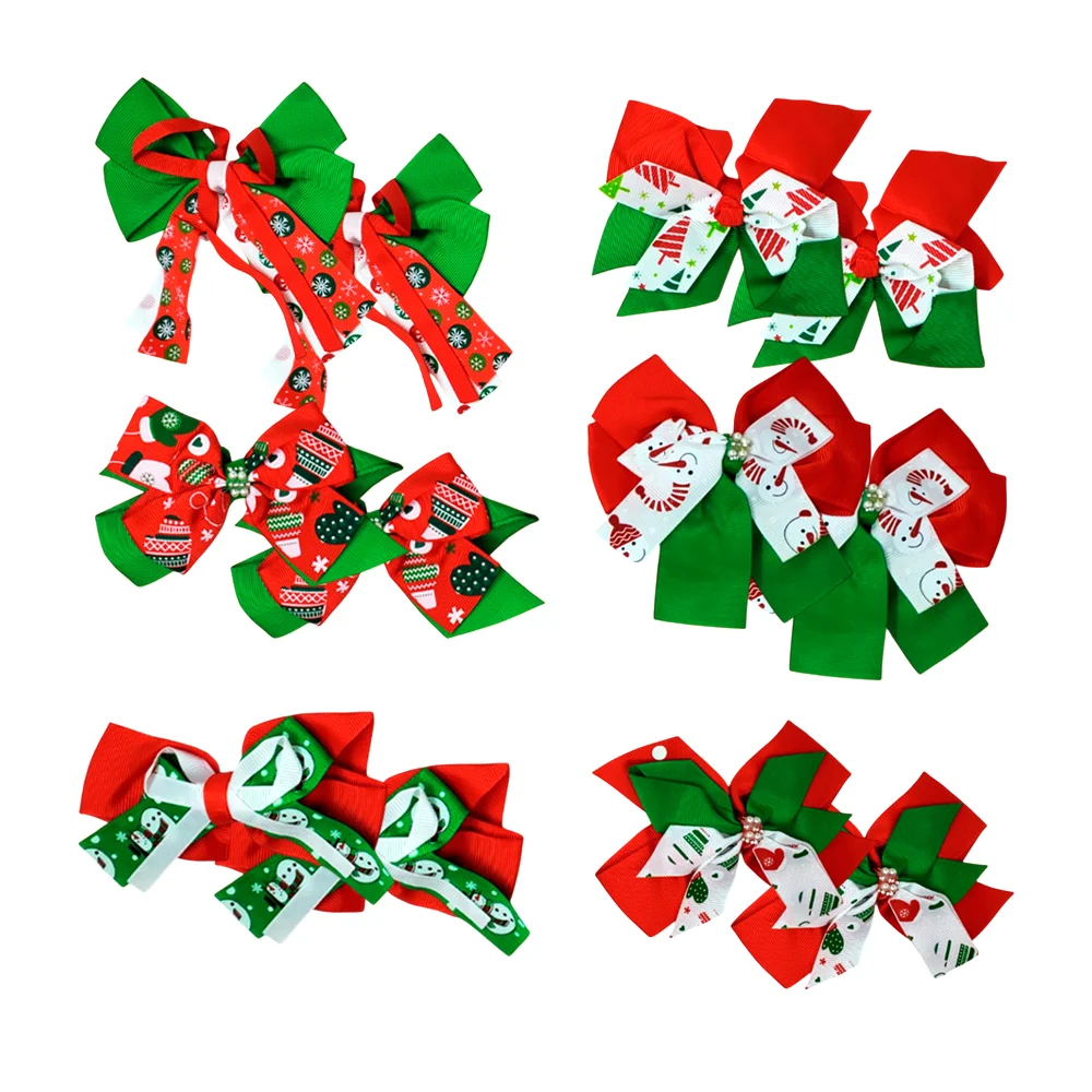 Blíster 12 moños con estampado navideño y broche para el cabello / zxq02505